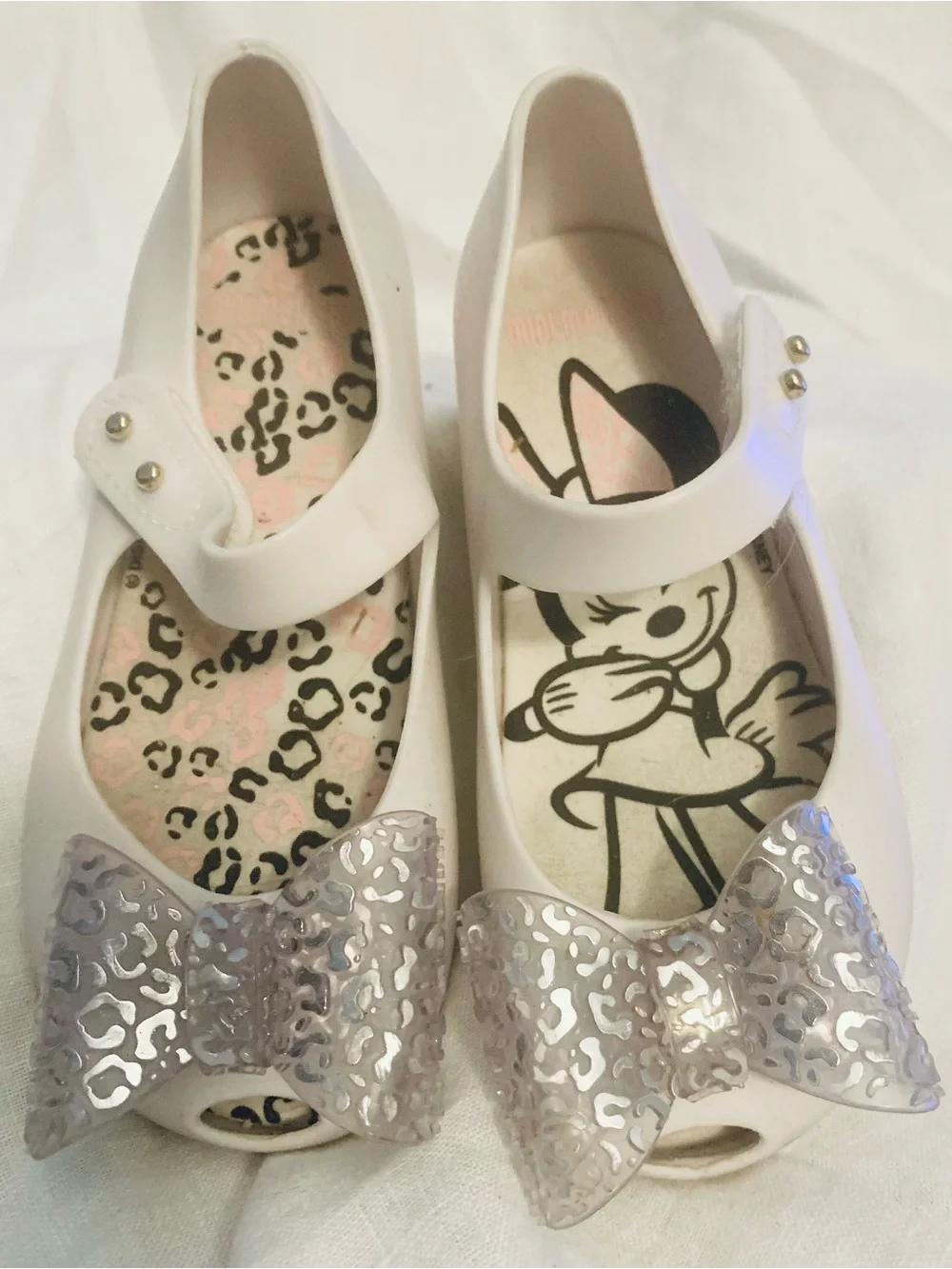Mini Melissa White Maryjane w/ Velcro strap Jelly style Shoe silver bow